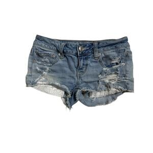 American Eagle Womens Jean Shorts Sz 2 Low Rise Shortie Denim Stretch Y2K Micro